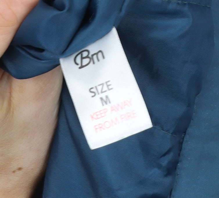 Bm Women Blue Hooded Parka Jacket Size M Lined Mid-Length Coat
