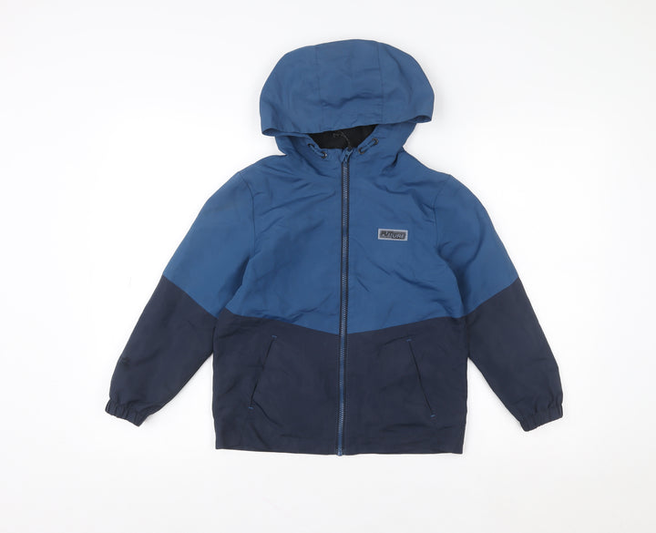 F&F Boys Blue 7-8 Years Hooded Colourblock Rain Jacket