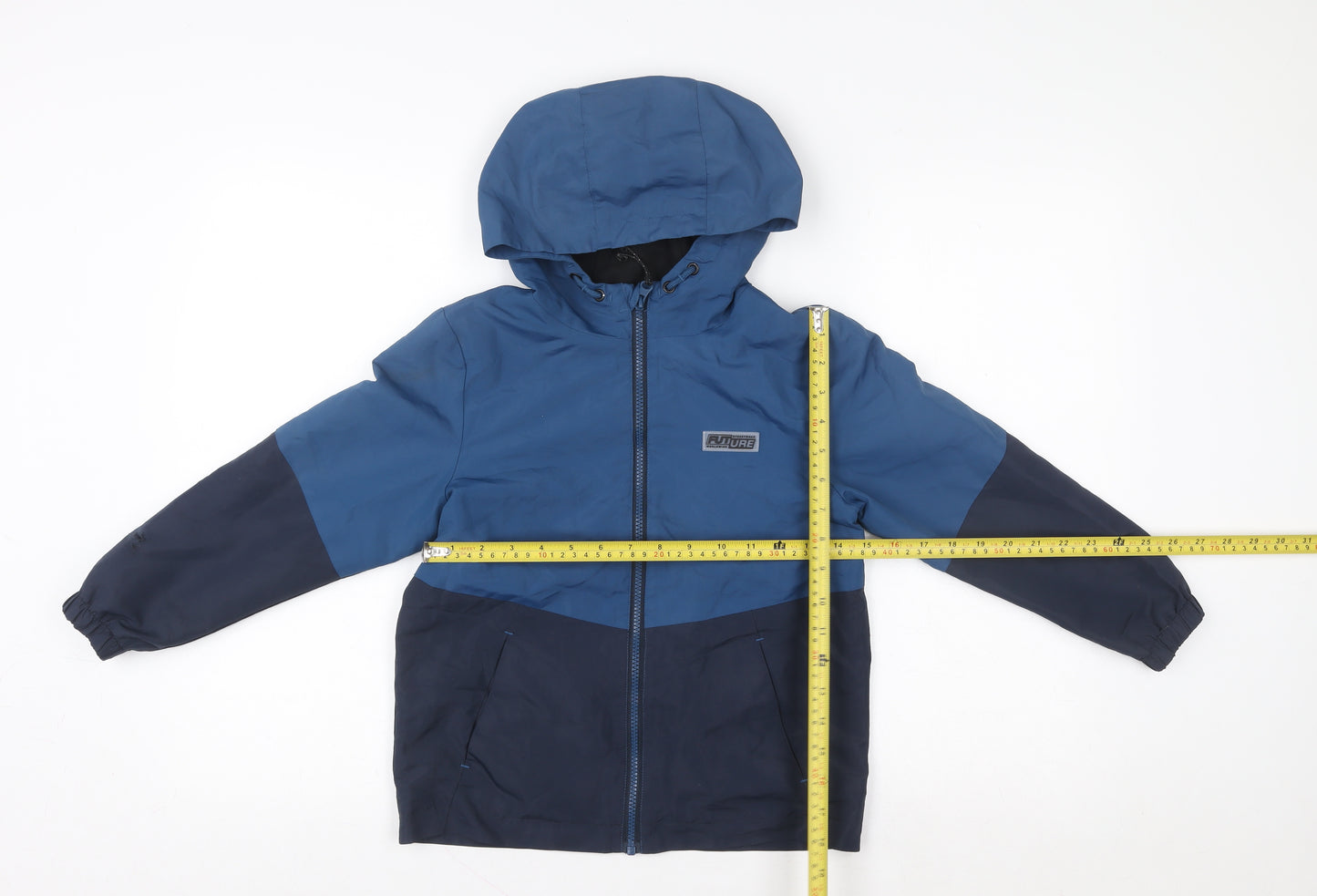 F&F Boys Blue 7-8 Years Hooded Colourblock Rain Jacket