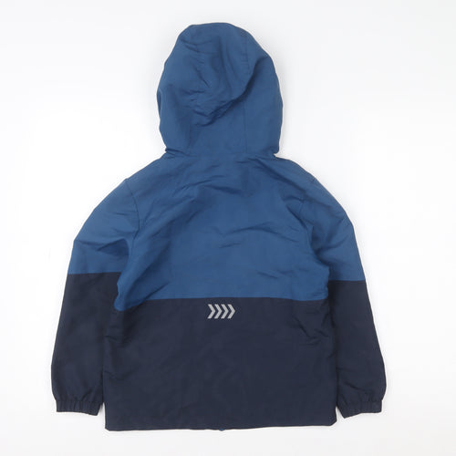 F&F Boys Blue 7-8 Years Hooded Colourblock Rain Jacket