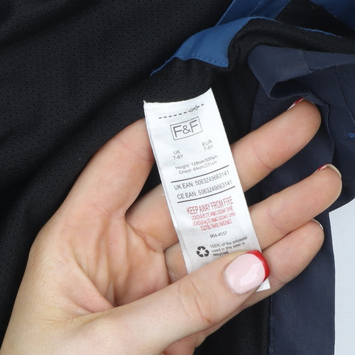 F&F Boys Blue 7-8 Years Hooded Colourblock Rain Jacket