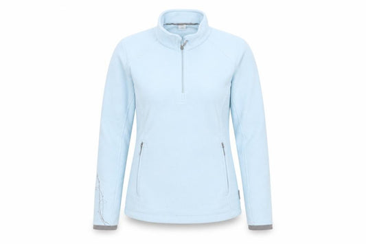 Front view of Decathlon Creations Women's Blue XS 1/2 Zip Fleece Pullover Sweatshirt