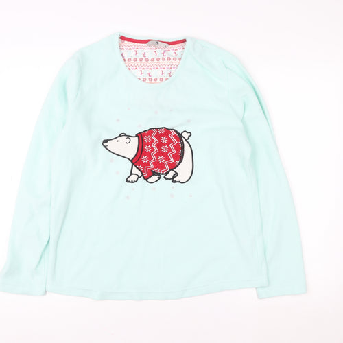 Tu Women Blue Fleece Polar Bear Christmas Long Sleeve Pyjama Top Size 14