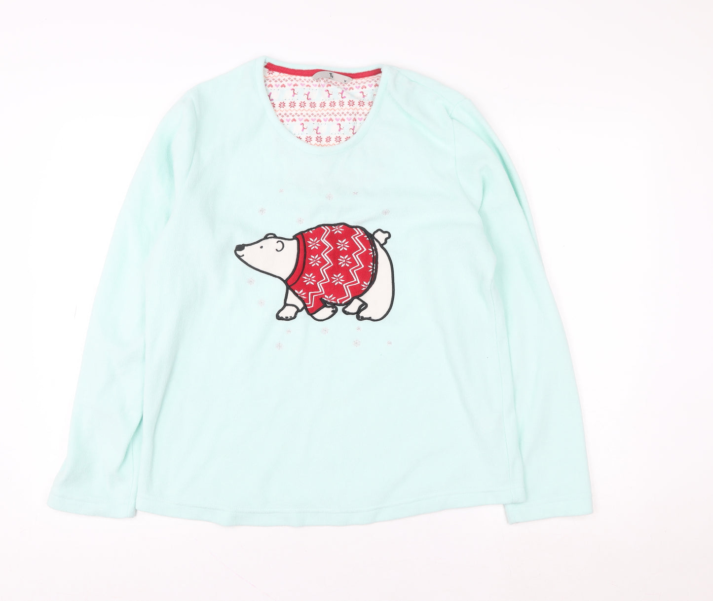 Tu Women Blue Fleece Polar Bear Christmas Long Sleeve Pyjama Top Size 14