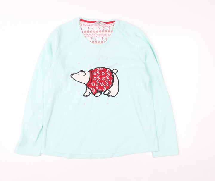 Tu Women Blue Fleece Polar Bear Christmas Long Sleeve Pyjama Top Size 14