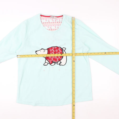 Tu Women Blue Fleece Polar Bear Christmas Long Sleeve Pyjama Top Size 14