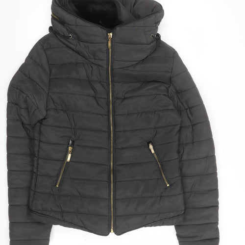 Rising Womens Black S Puffer Jacket Hooded Quilted Winter Coat