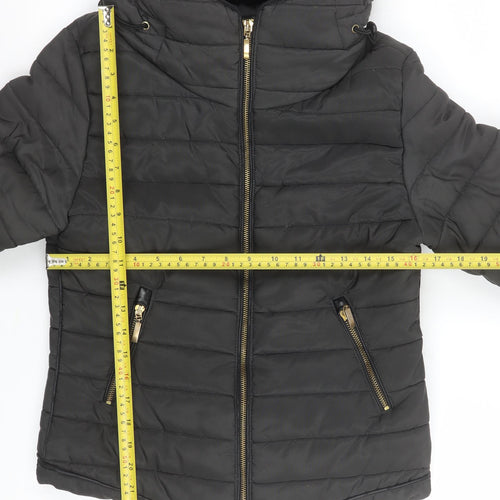 Rising Womens Black S Puffer Jacket Hooded Quilted Winter Coat