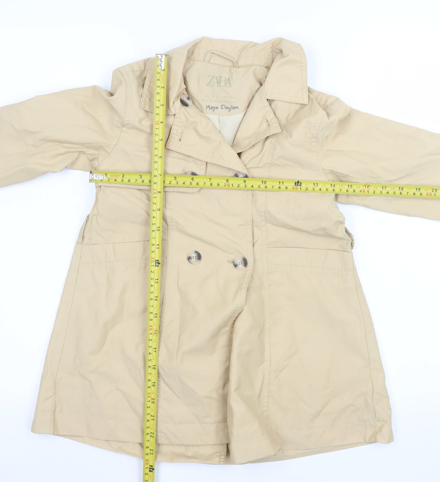 Zara Girls Beige Trench Coat 6 Years Double-Breasted Mid-Length Jacket
