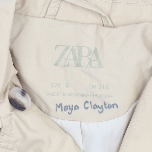 Zara Girls Beige Trench Coat 6 Years Double-Breasted Mid-Length Jacket