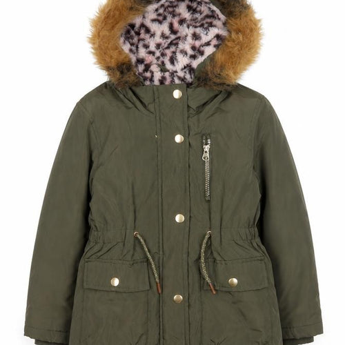 Tu Girls Green Faux Fur Hooded Parka Coat 5-6 Years Lined Winter Jacket
