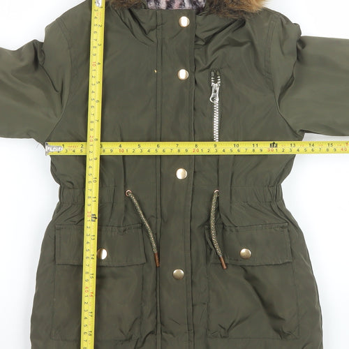 Tu Girls Green Faux Fur Hooded Parka Coat 5-6 Years Lined Winter Jacket