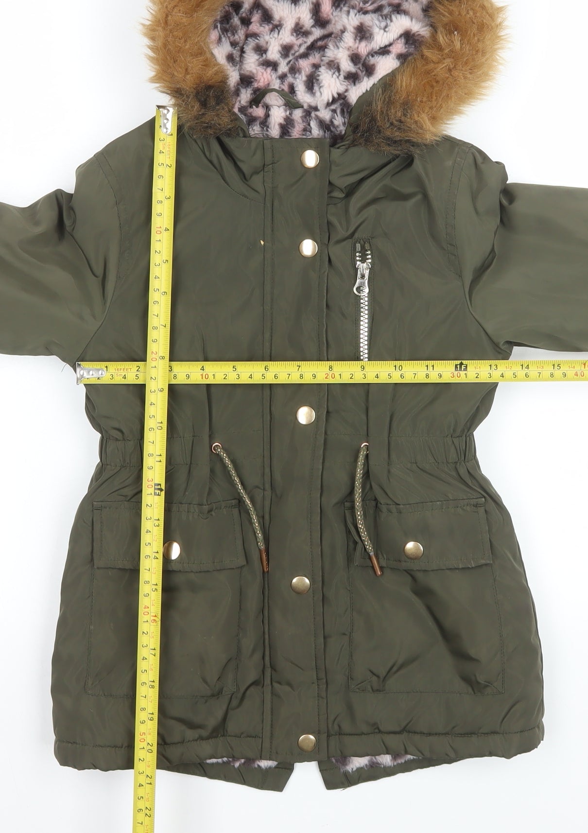 Tu Girls Green Faux Fur Hooded Parka Coat 5-6 Years Lined Winter Jacket