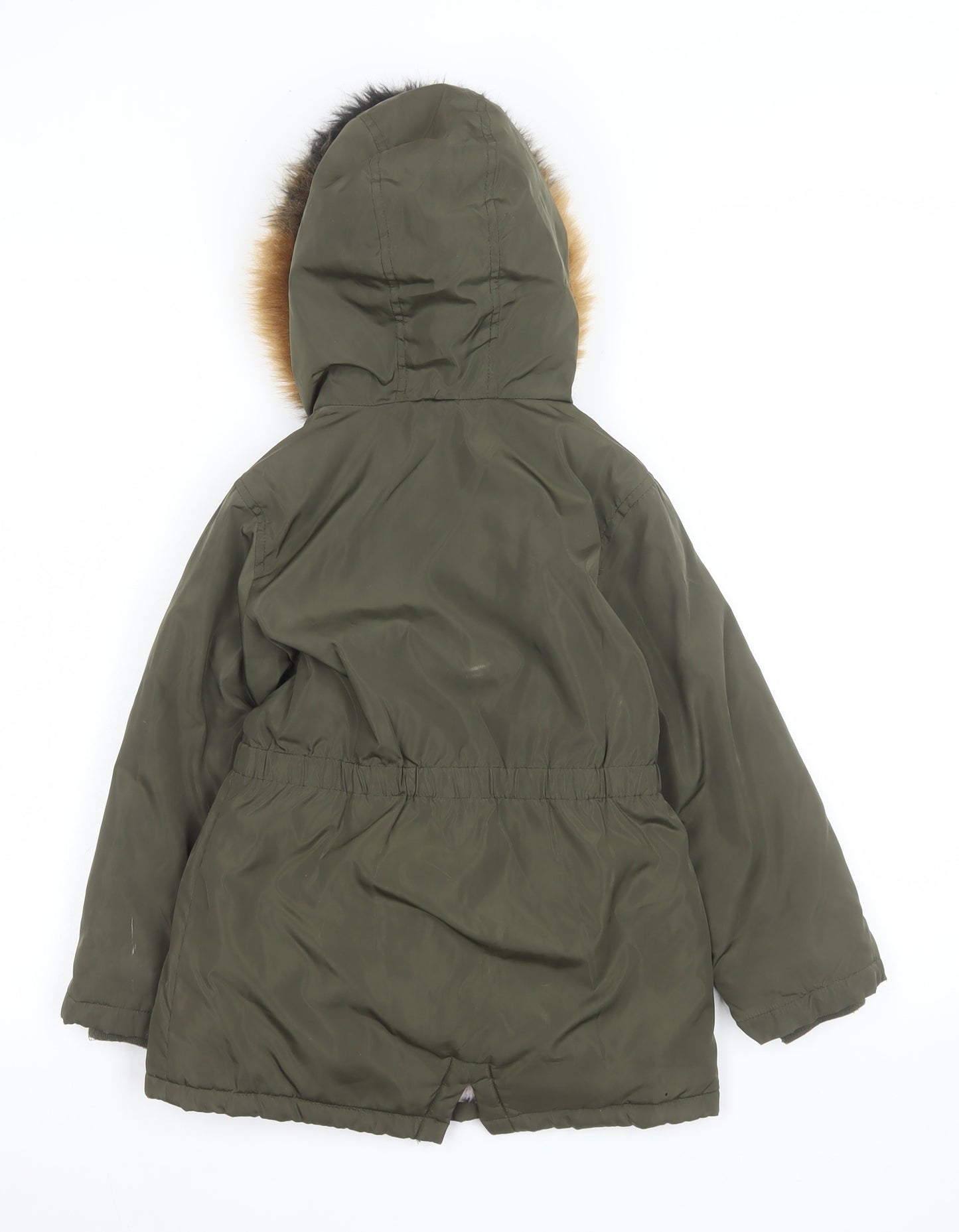 Tu Girls Green Faux Fur Hooded Parka Coat 5-6 Years Lined Winter Jacket