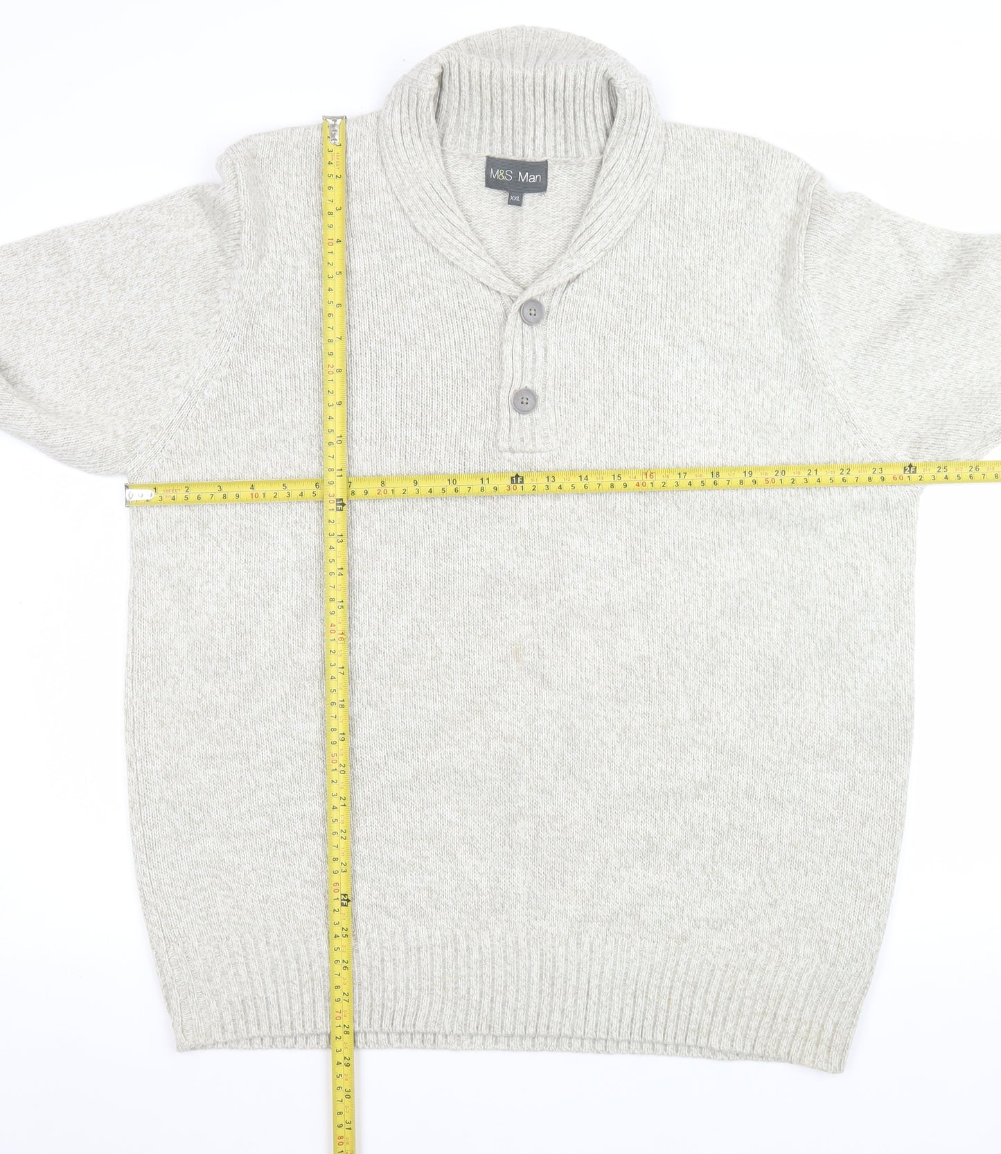 Marks and Spencer Men’s Ivory 2XL Acrylic Henley Jumper