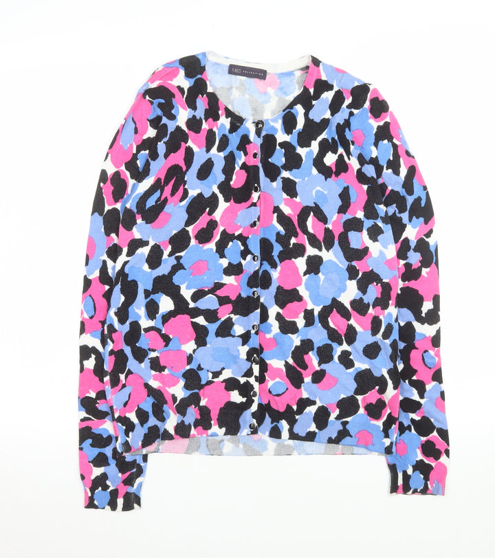 Marks and Spencer Women Multicoloured Size 12 Animal Print Knit Jacket