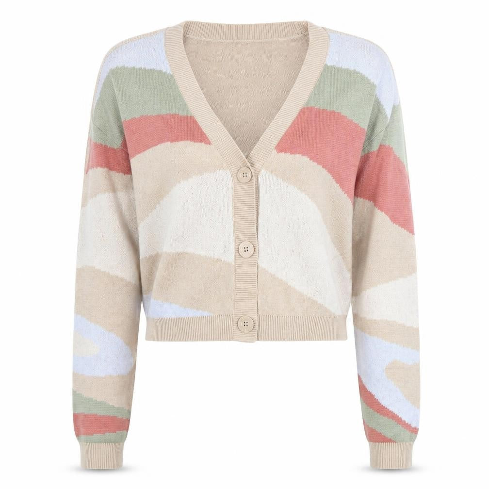 Front view of Hollister women’s multicoloured knit v-neck button cardigan m