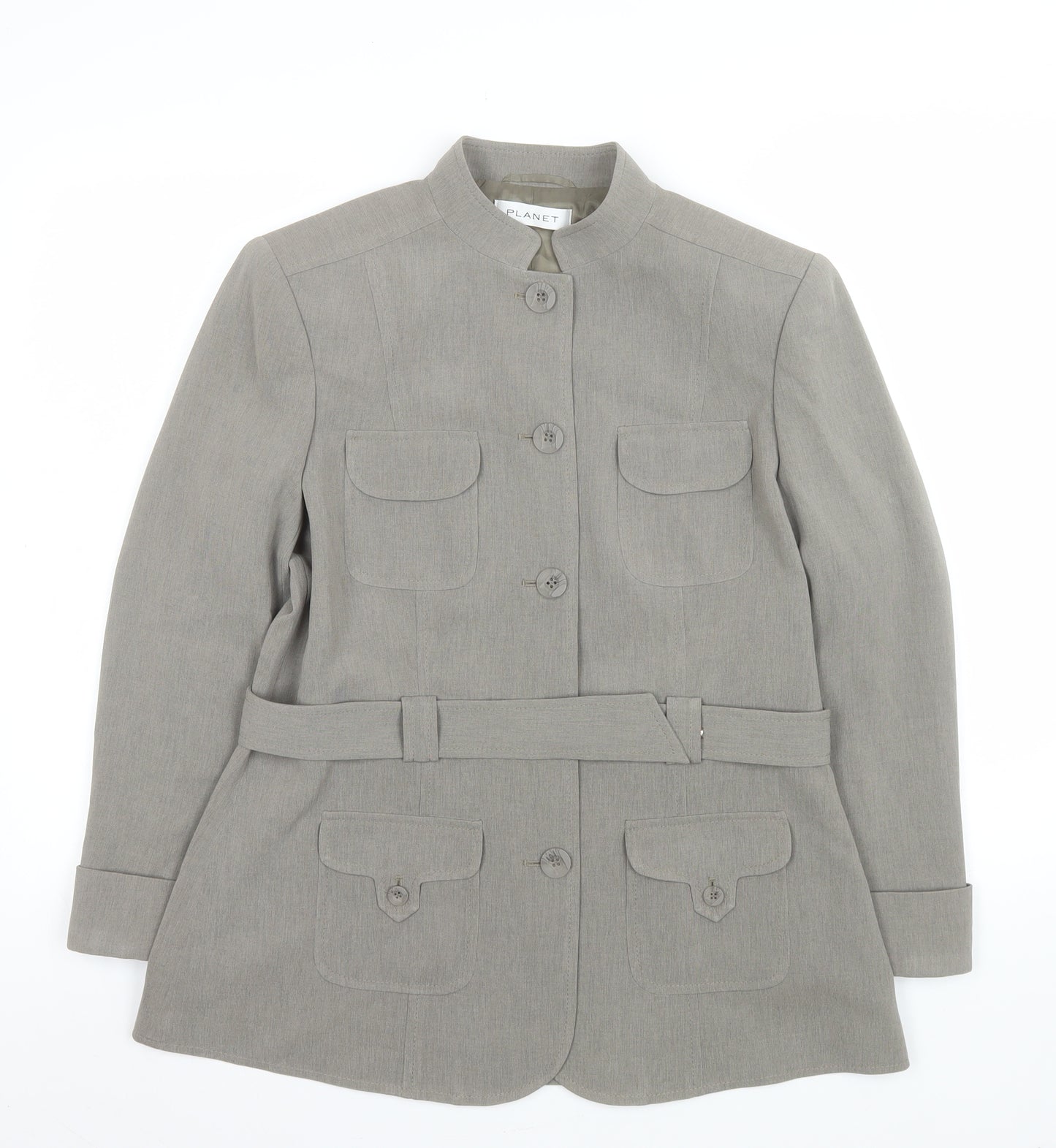 Planet Women's Grey Belted Military Style Blazer Jacket Size 14