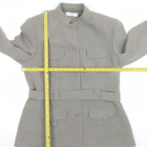 Planet Women's Grey Belted Military Style Blazer Jacket Size 14