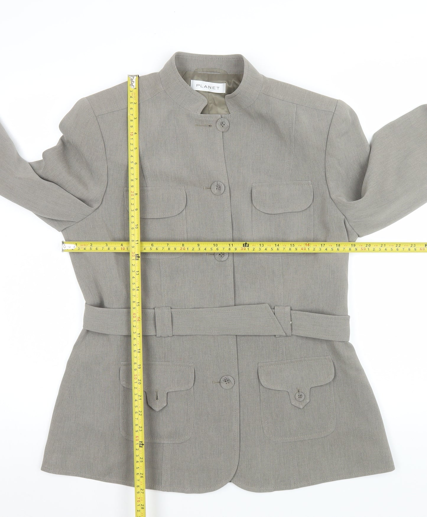 Planet Women's Grey Belted Military Style Blazer Jacket Size 14