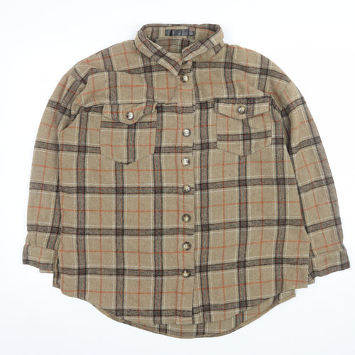 Missguided Unisex Adults Beige Check Flannel Shirt Jacket Size M