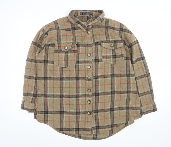 Missguided Unisex Adults Beige Check Flannel Shirt Jacket Size M