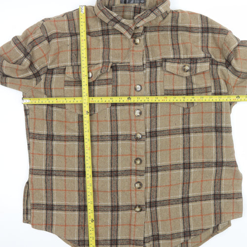 Missguided Unisex Adults Beige Check Flannel Shirt Jacket Size M