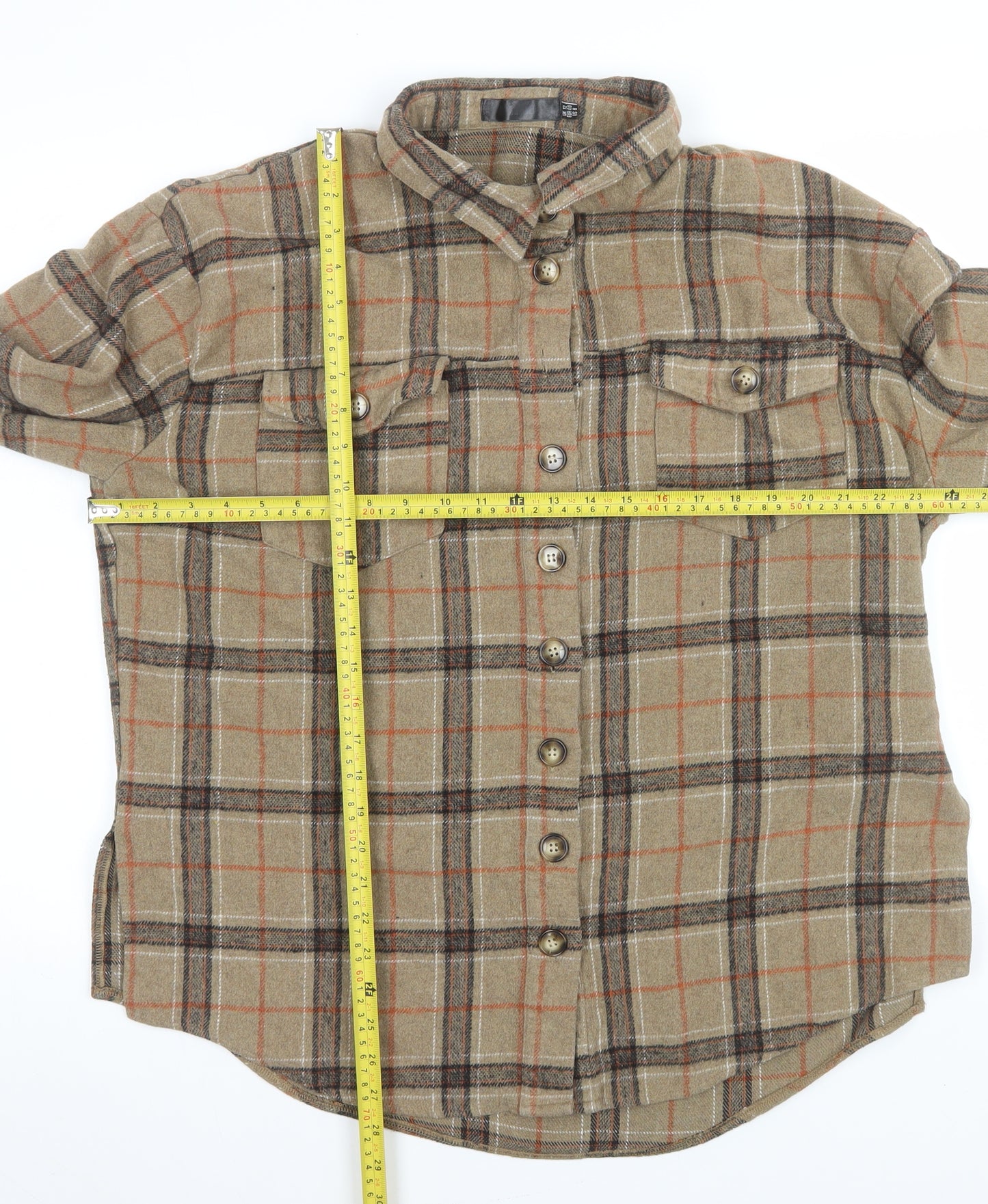 Missguided Unisex Adults Beige Check Flannel Shirt Jacket Size M