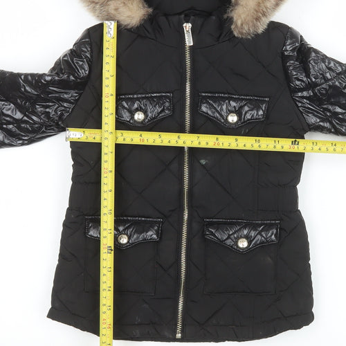River Island Girls Black Quilted Faux Fur Hooded Puffer Jacket 3-4 Years