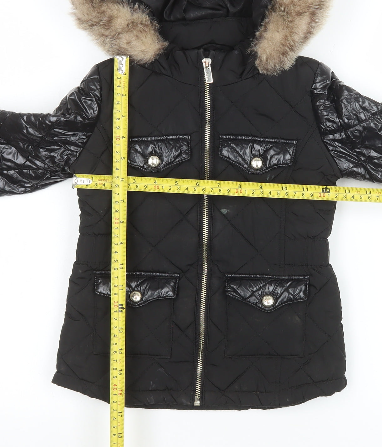 River Island Girls Black Quilted Faux Fur Hooded Puffer Jacket 3-4 Years
