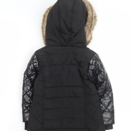 River Island Girls Black Quilted Faux Fur Hooded Puffer Jacket 3-4 Years