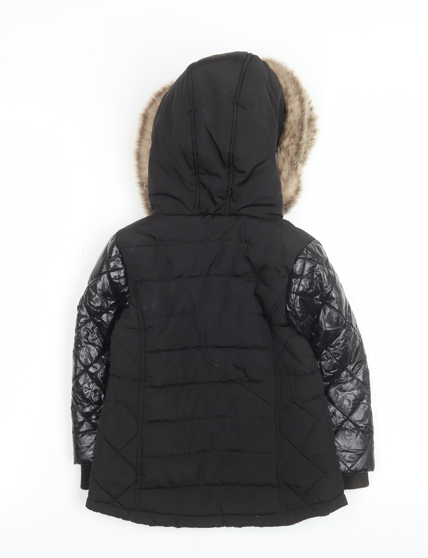 River Island Girls Black Quilted Faux Fur Hooded Puffer Jacket 3-4 Years