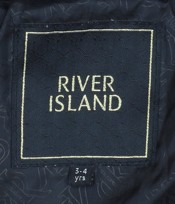 River Island Girls Black Quilted Faux Fur Hooded Puffer Jacket 3-4 Years