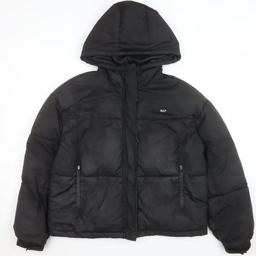 MP Women's Black Hooded Puffer Jacket M Short Zip Winter Coat