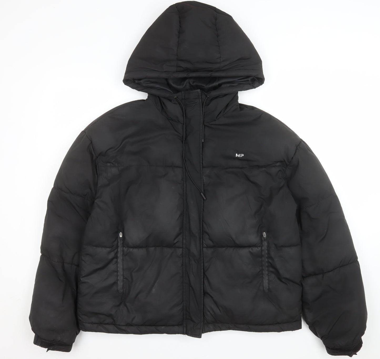 MP Women's Black Hooded Puffer Jacket M Short Zip Winter Coat