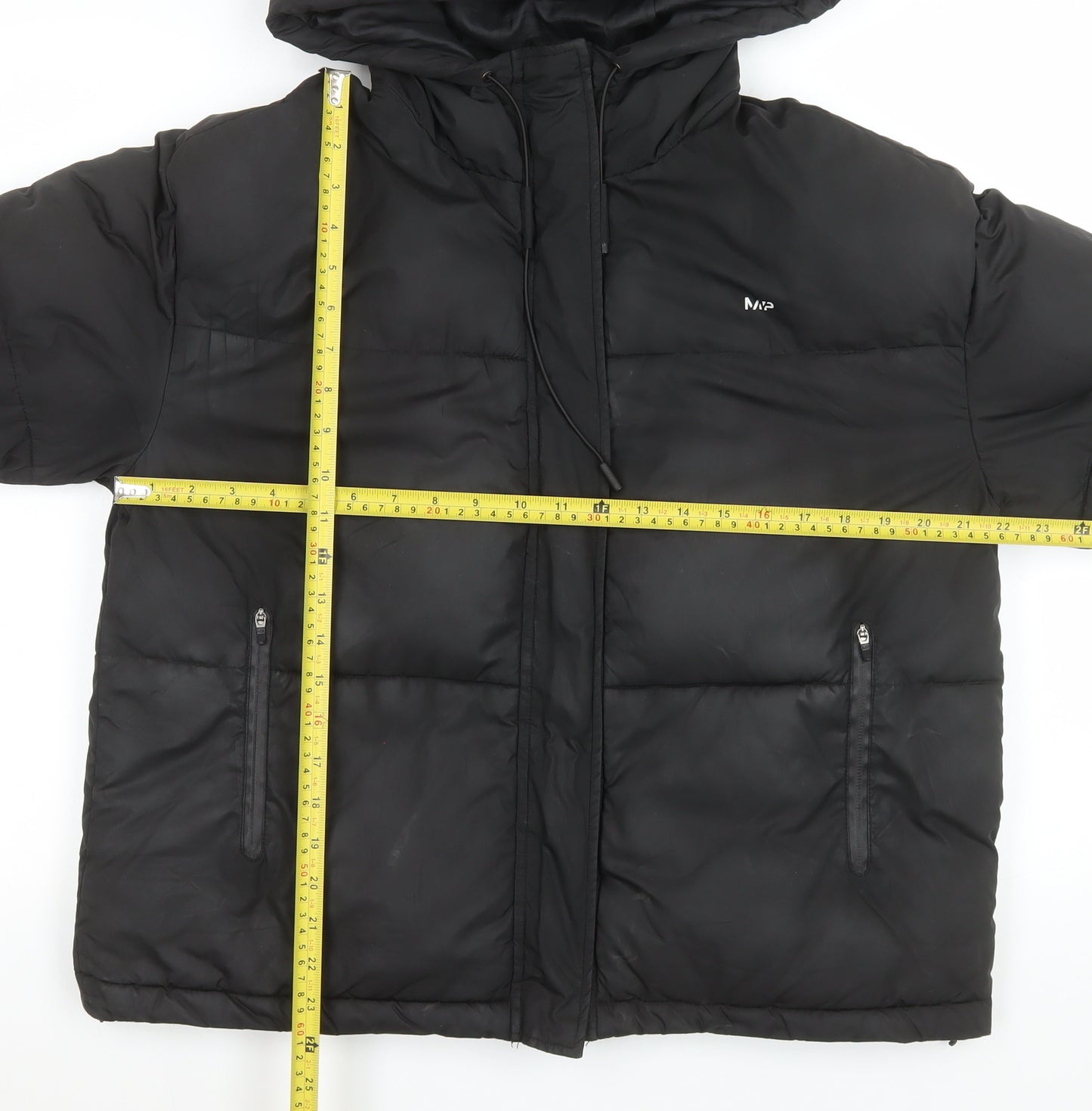MP Women's Black Hooded Puffer Jacket M Short Zip Winter Coat