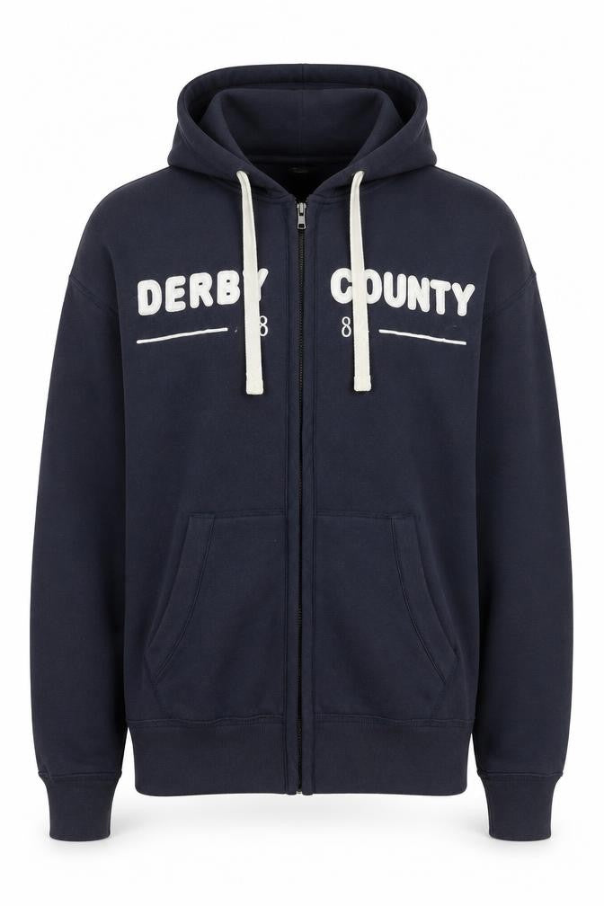 Derby County FC Men's Blue Hooded Full Zip Jacket Size M