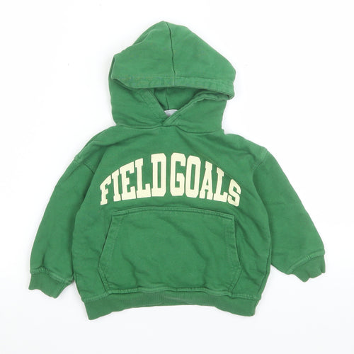 Zara Boys Green Field Goals Pullover Hoodie 3 Years Cotton Sweatshirt