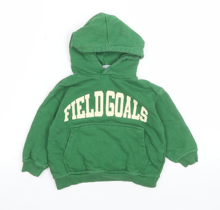 Zara Boys Green Field Goals Pullover Hoodie 3 Years Cotton Sweatshirt