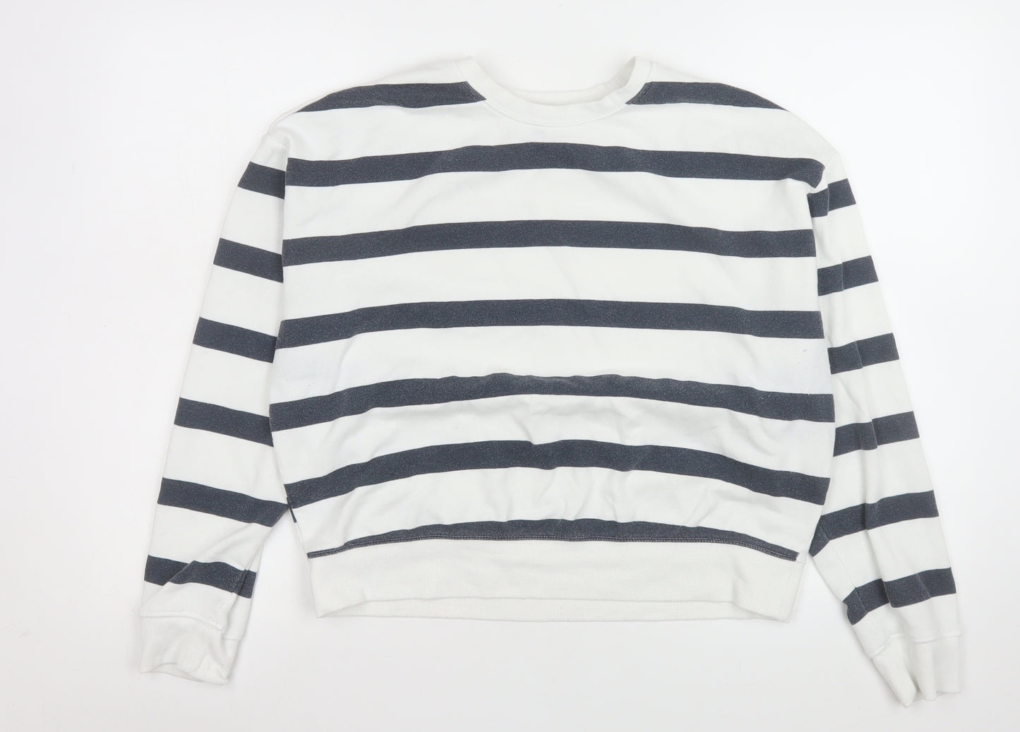 New Look Women White Navy Striped Pullover Sweatshirt Size M