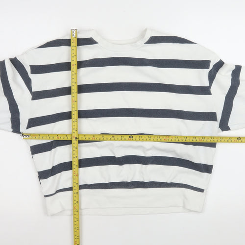 New Look Women White Navy Striped Pullover Sweatshirt Size M
