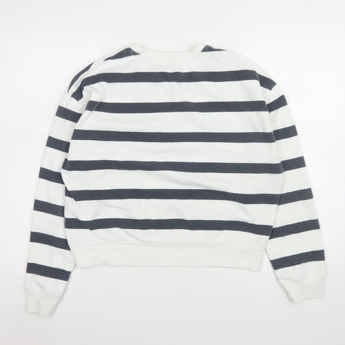 New Look Women White Navy Striped Pullover Sweatshirt Size M