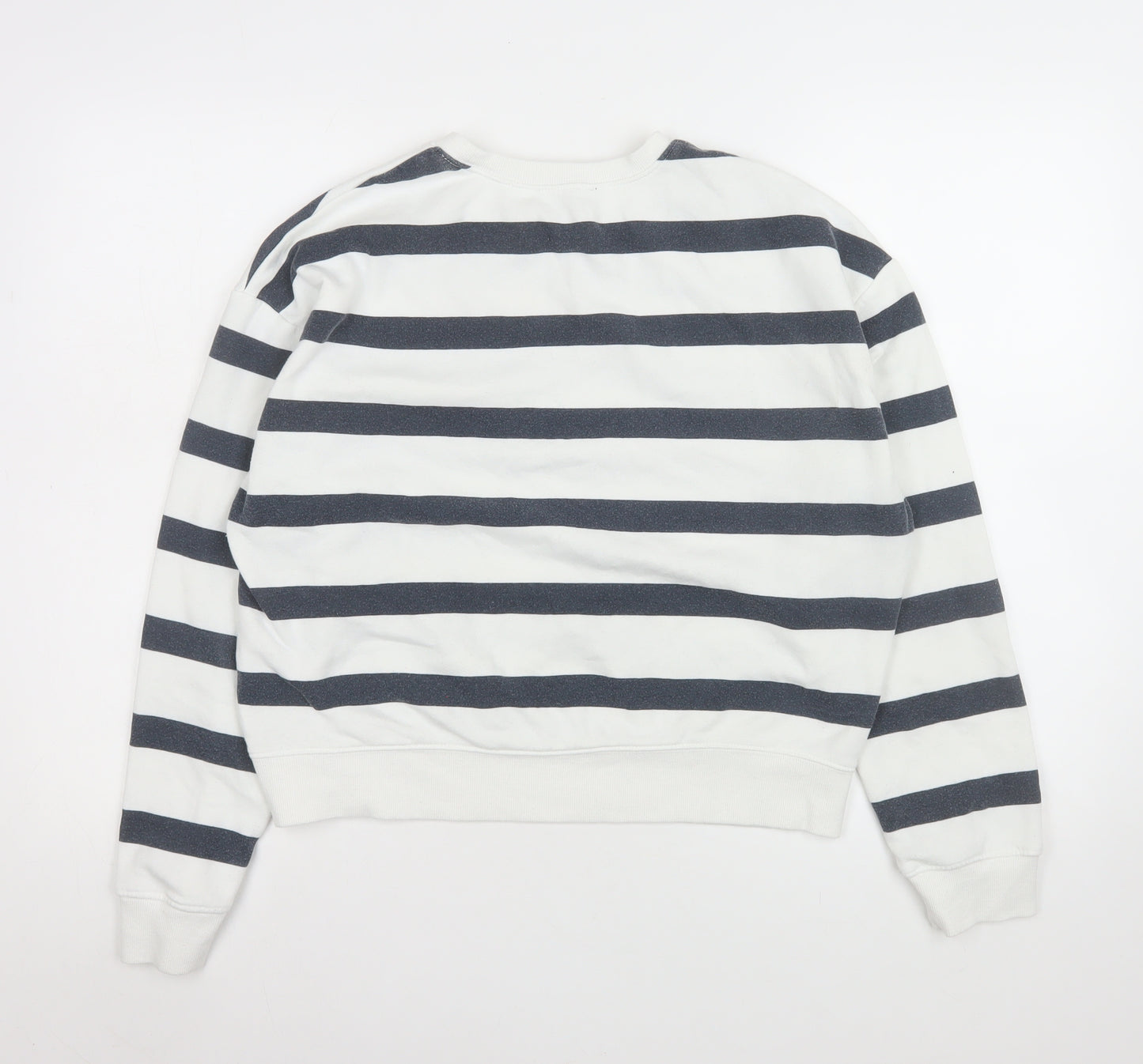 New Look Women White Navy Striped Pullover Sweatshirt Size M
