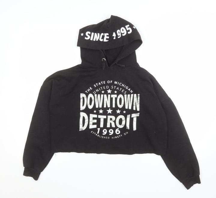 915 Generation Girls Black Downtown Detroit Cropped Hoodie Age 12-13 Pullover