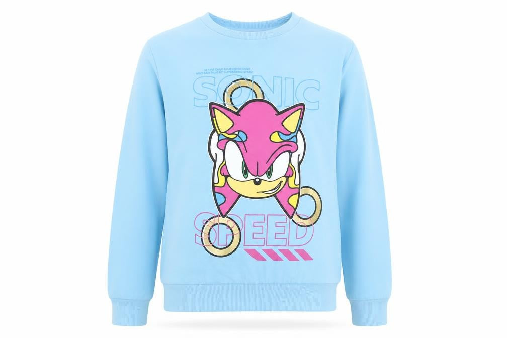 Front view of George boys’ blue sonic the hedgehog pullover sweatshirt 13-14 years