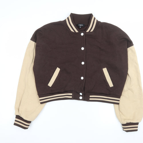 Boohoo Women’s Brown Varsity Jacket Size 14 Tall Cropped Cotton Blend
