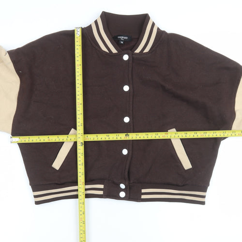 Boohoo Women’s Brown Varsity Jacket Size 14 Tall Cropped Cotton Blend