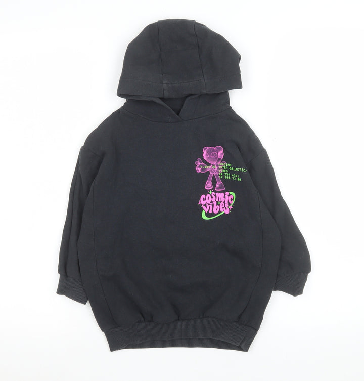 Next Girls Black Cosmic Vibes Pullover Hoodie 4 Years Cotton Blend