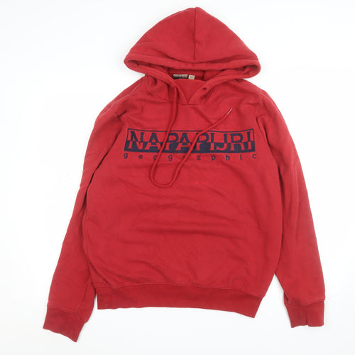 Napapijri Mens Red Cotton Blend Pullover Hoodie M Graphic Print