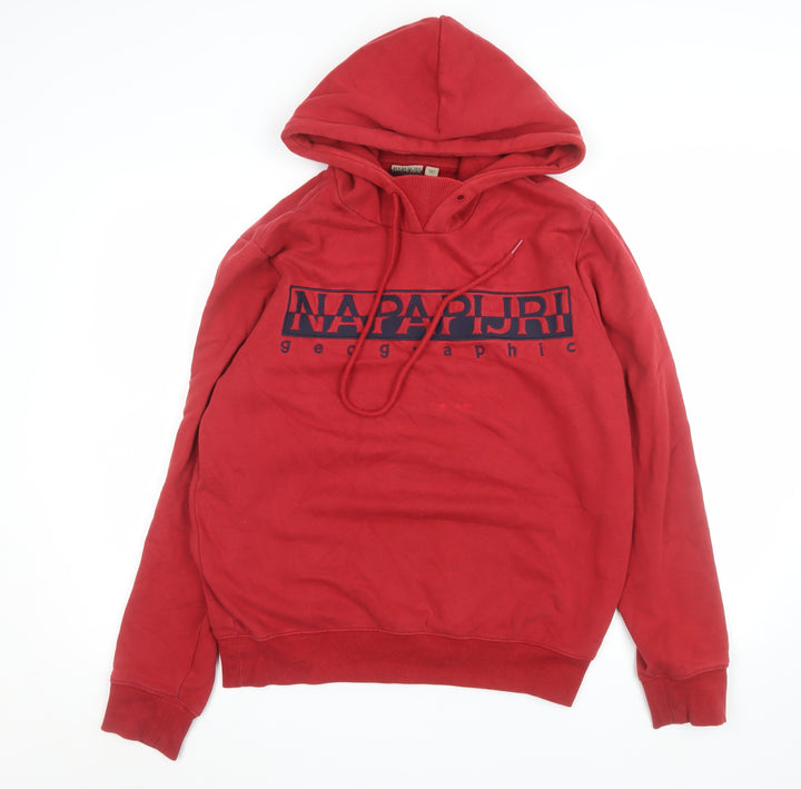 Napapijri Mens Red Cotton Blend Pullover Hoodie M Graphic Print